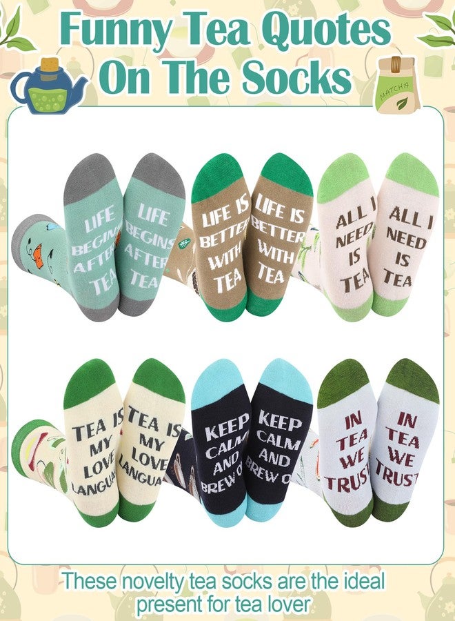 Halfchet 6 Pairs Tea Socks for Women Men Novelty Cotton Crew Socks for Chai Enthusiasts Christmas Tea Lover Gift Stocking Stuffers - Image 2